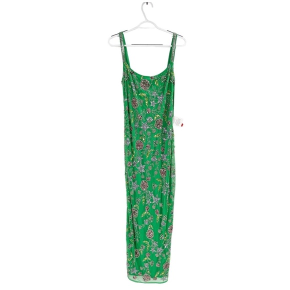 Mac Duggal 10808 Spring Green Hand Beaded Floral Gown Size 8 New - Picture 2 of 2